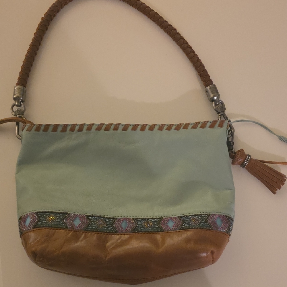 Elegant Tan and Green Shoulder Bag